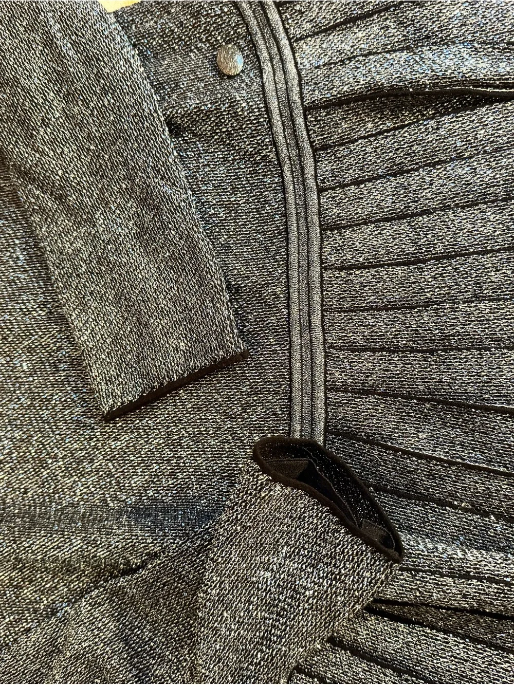 CHANEL Silver Metallic Knit drop waist pleated dress